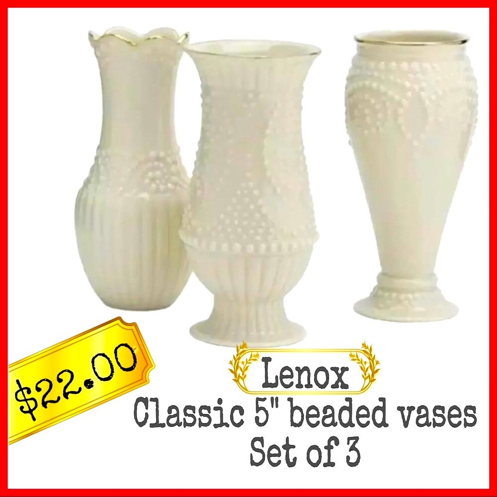 LENOX  Set of 3 classic 5" beaded vases